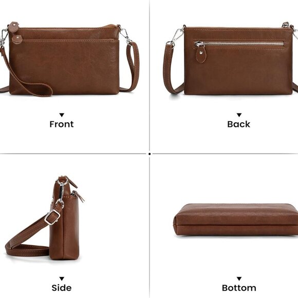 Genuine Leather Wristlet Clutch Wallet Purses with RFID Blocking, Small Crossbod - Picture 7 of 7